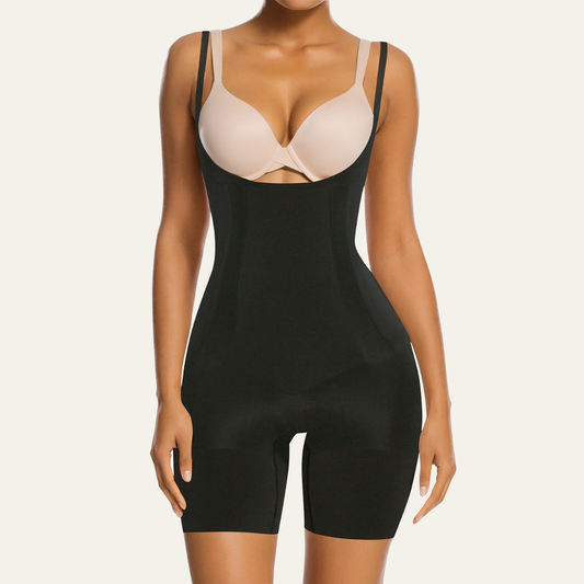 One-Piece Seamless Core-Sculpting Open-Bust Shorts Bodysuit